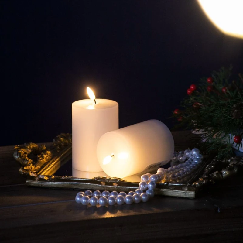 Set of 2 LED Candles with Wick and Remote Control Timer, 3" L x 3" W x 4" H, White