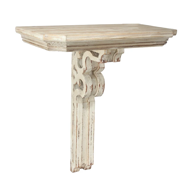 Vamont Wall Shelf with Weathered Finish, Solid Wood Construction, 19.5" L x 10.5" W x 22" H, Cream