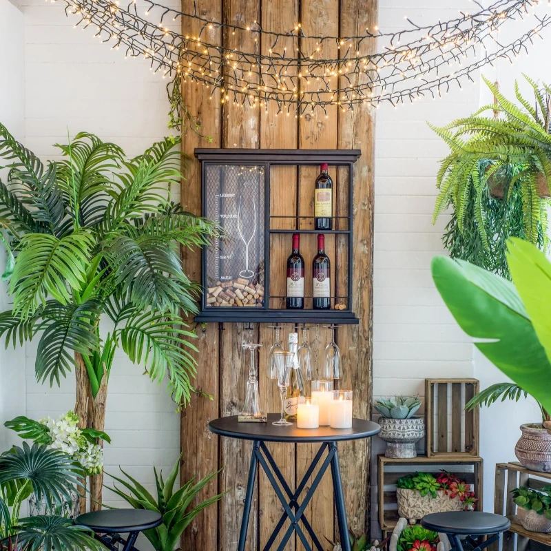 Floating Wine Bar Shelf with Glass Holder and Display Shelves, Iron Construction, Two-Tiered Storage, 26" L x 5" W x 28.5" H, Black