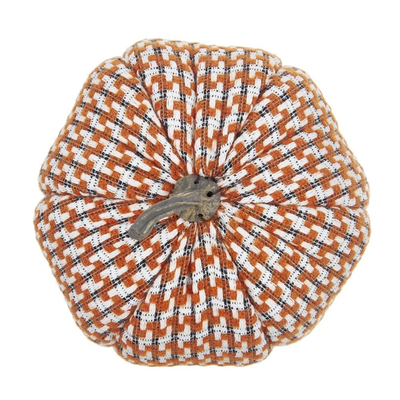 Set of 2 Fabric Pumpkin Ornaments Table Decorations, Fall Harvest and Thanksgiving Decor, 10&quot; L x 10&quot; W x 9.5&quot; H, Orange Multicolor