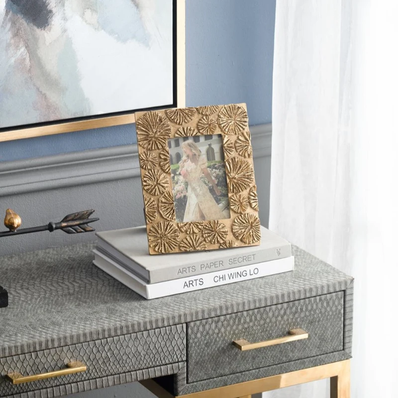 Set of 2 Vintage-Inspired Photo Frames with 4"x6" Opening, Resin and Stone Dust Construction, 7.5" L x 1" W x 9.5" H, Gold