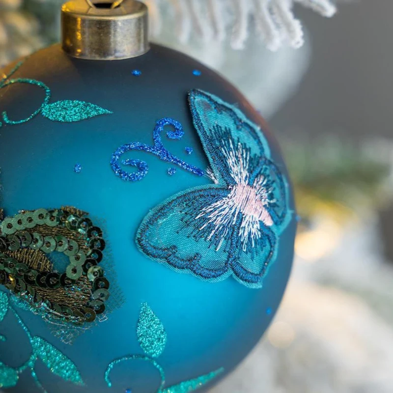 Set of 6 Decorative Hanging Tree Ornaments for Holiday Party Decorations, Glass Christmas Ball Ornaments, D4", Blue