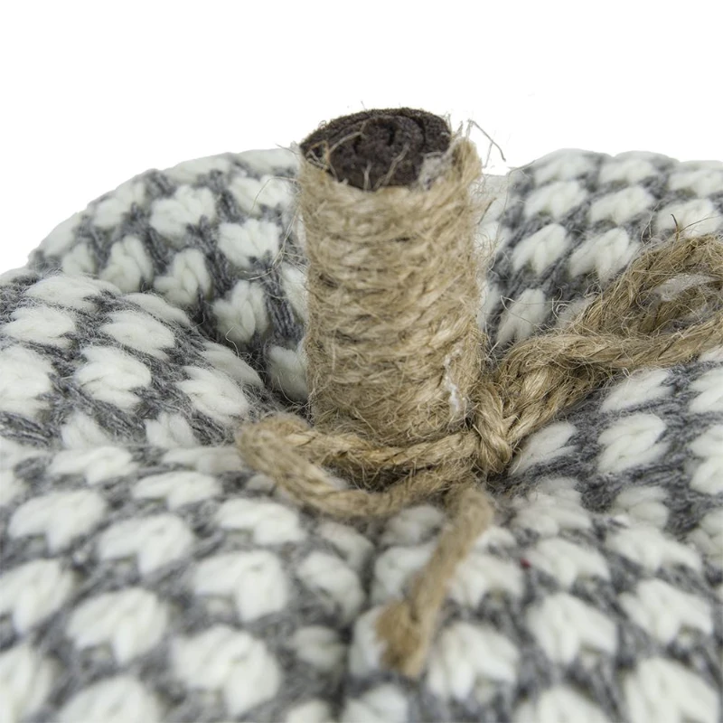 Set of 4 Farmhouse-Inspired Knitted Pumpkin Ornaments, Fall and Thanksgiving Decor, 6" L x 6" W x 5" H, Gray