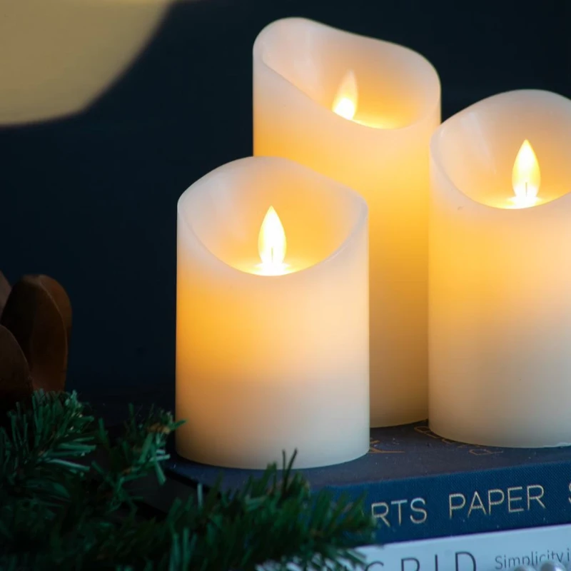 Set of 3 LED Candles with Realistic Flickering Effect, Remote Timer, Safe and Durable, Paraffin Wax