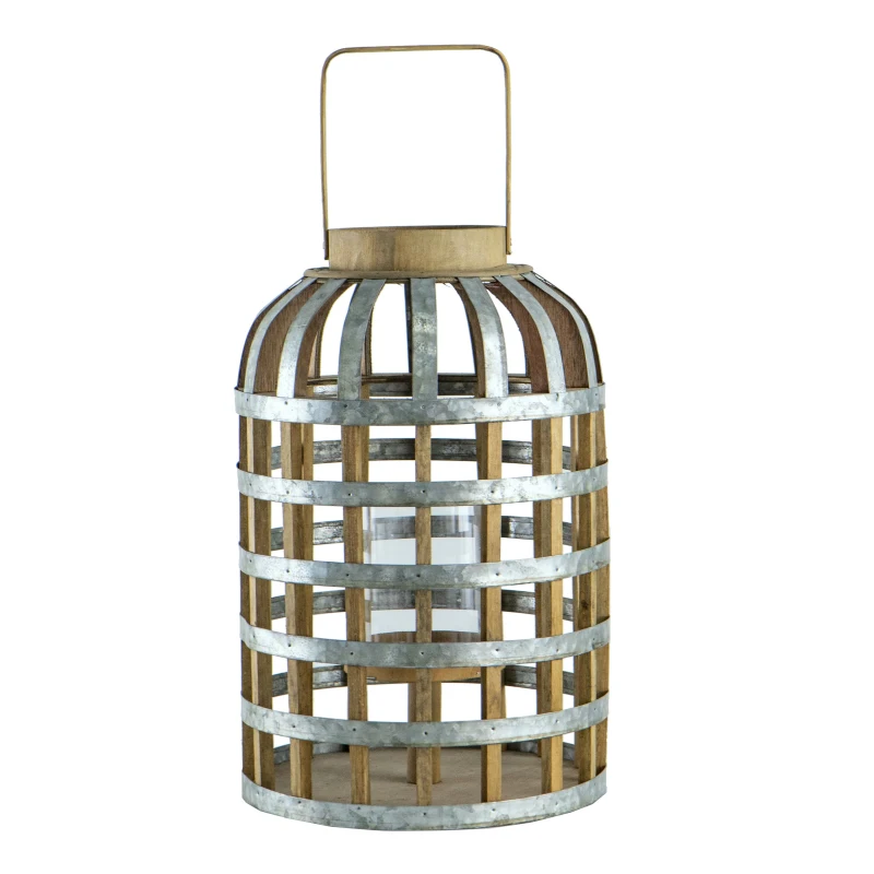 Versatile Decorative Wooden Lantern with Handle, Home Garden Wedding Accent, 11.5" L x 11.5" W x 22.5" H, Silver