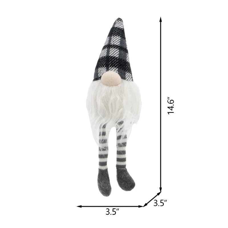 3 Piece Fabric Sitting Gnome Decorations Set, Christmas Table Home Ornaments, 3.5" L x 3.5" W x 14.5" H, White+Gray