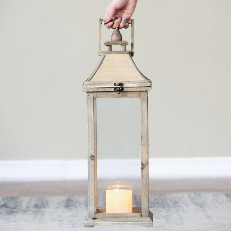 2 Wood and Glass Lantern Set with Elegant Design, Ideal for Home, Garden, or Wedding decor, Ivory