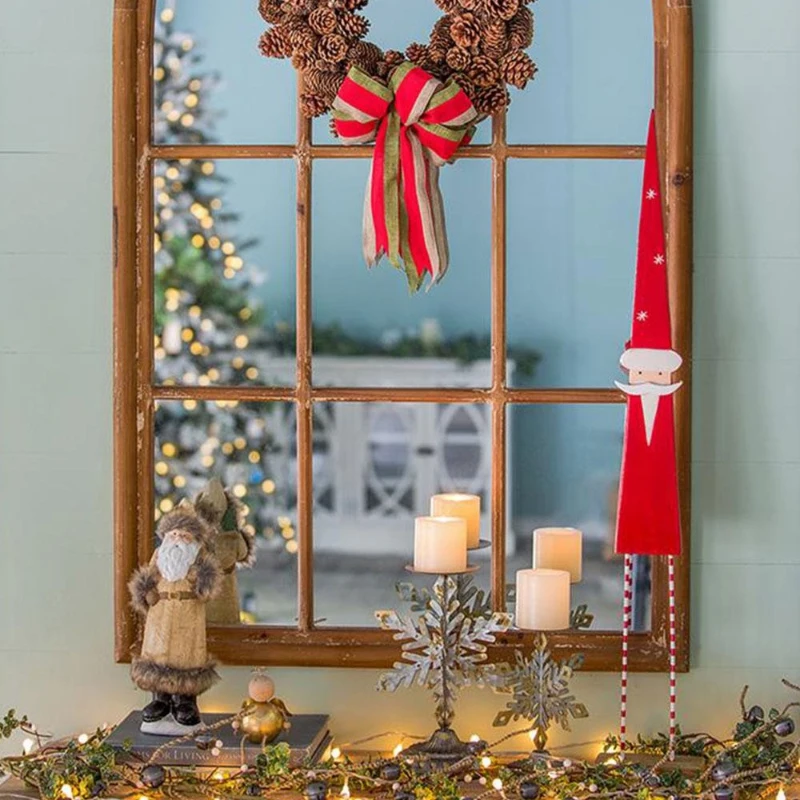 2 Piece Christmas Gnomes Decorations with Rustic Santa Design, Ceramic Holiday Table Ornaments, 4.5" L x 4" W x 14" H, Beige+White