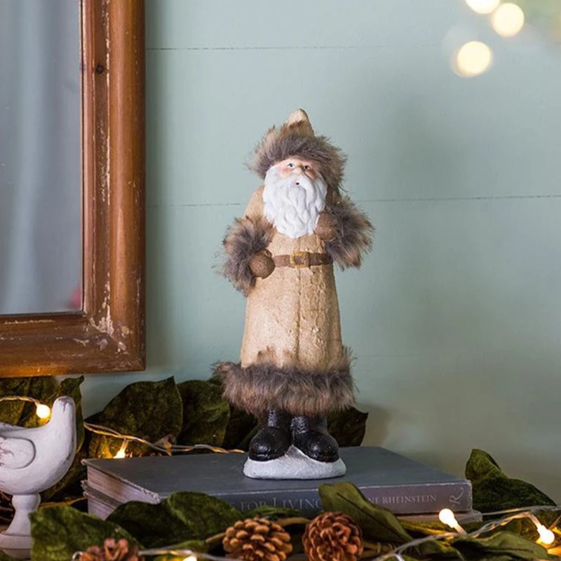 2 Piece Christmas Gnomes Decorations with Rustic Santa Design, Ceramic Holiday Table Ornaments, 4.5" L x 4" W x 14" H, Beige+White