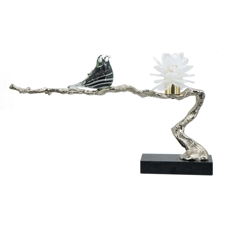 Aluminum Candle Holder with Marble Stand, Nature-Inspired Design, 24.5" L x 5" W x 10" H, Multicolor