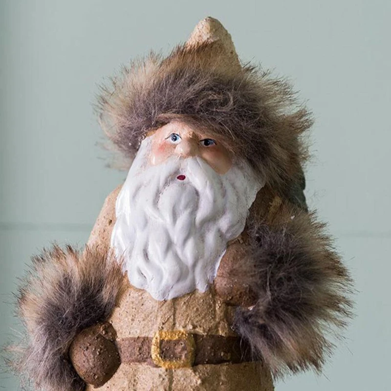 2 Piece Christmas Gnomes Decorations with Rustic Santa Design, Ceramic Holiday Table Ornaments, 4.5" L x 4" W x 14" H, Beige+White