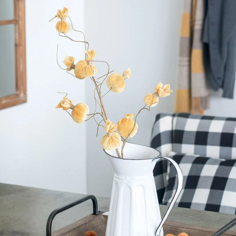 30" Set of 6 Rustic Accent Pumpkin Spray Botanicals Decor for Modern Farmhouse, Harvest Festival and Thanksgiving Table Decorations, Yellow