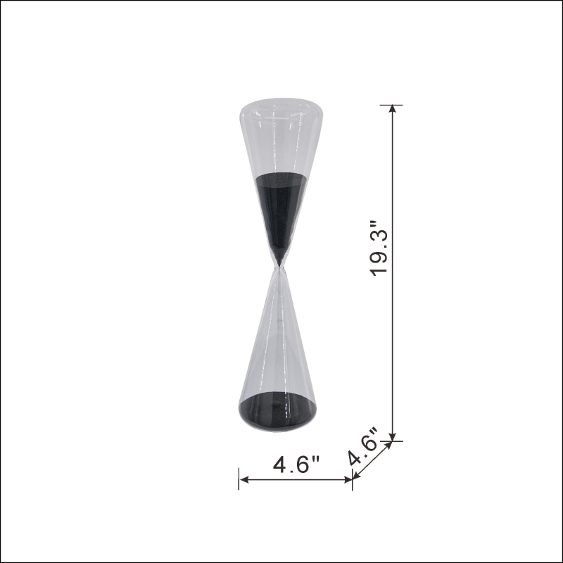 120-Minute Triangular Hourglass with Black Sand and Crystal Stand, Decorative Glass Timer, 4.5" L x 4.5" W x 19.5" H, Black