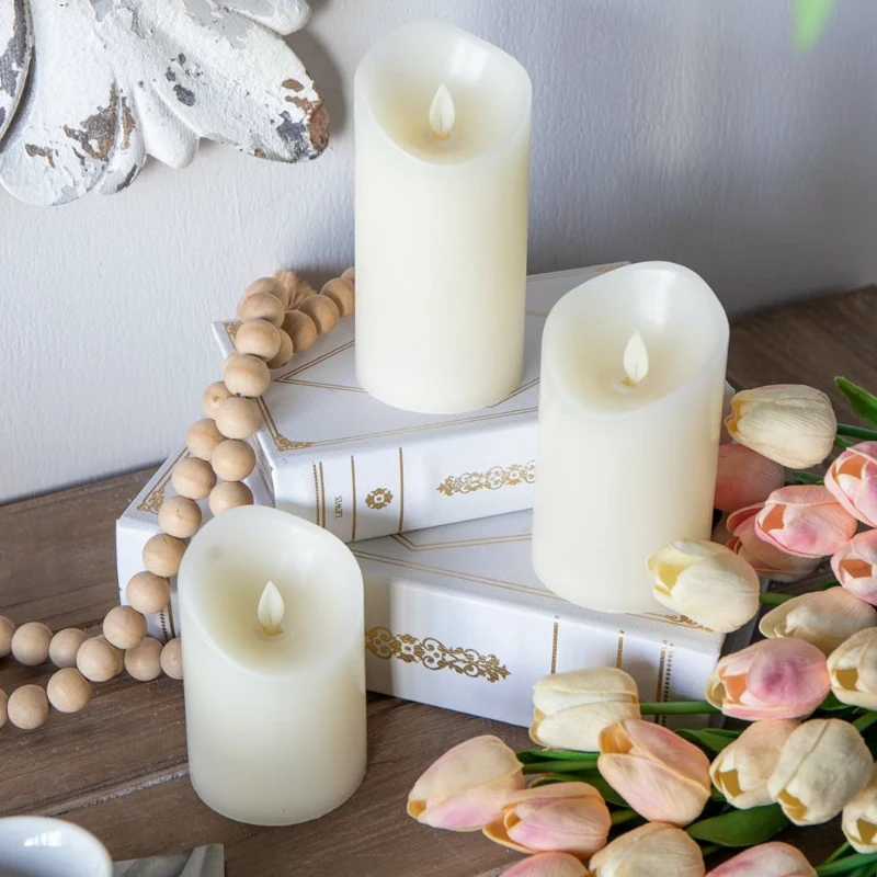 Set of 3 LED Candles with Realistic Flickering Effect, Remote Timer, Safe and Durable, Paraffin Wax