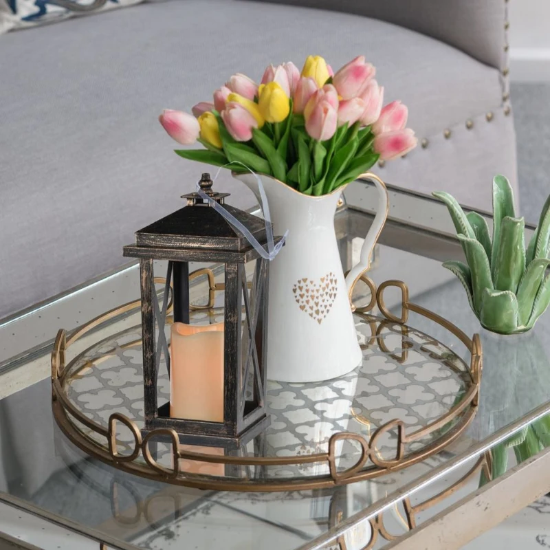 Set of 2 Menifee Lanterns with LED Candle, Lightweight Plastic Construction, Battery Operated, 5" L x 5" W x 11" H, Antique Black