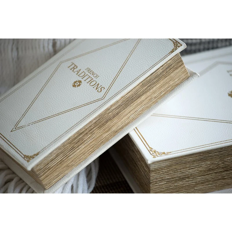Set of 2 Decorative Book Boxes with Hidden Storage, Faux Leather Cover, Vintage Style for Home, Office, White+Gold