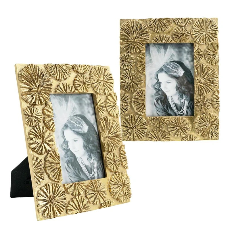 Set of 2 Vintage-Inspired Photo Frames with 4"x6" Opening, Resin and Stone Dust Construction, 7.5" L x 1" W x 9.5" H, Gold