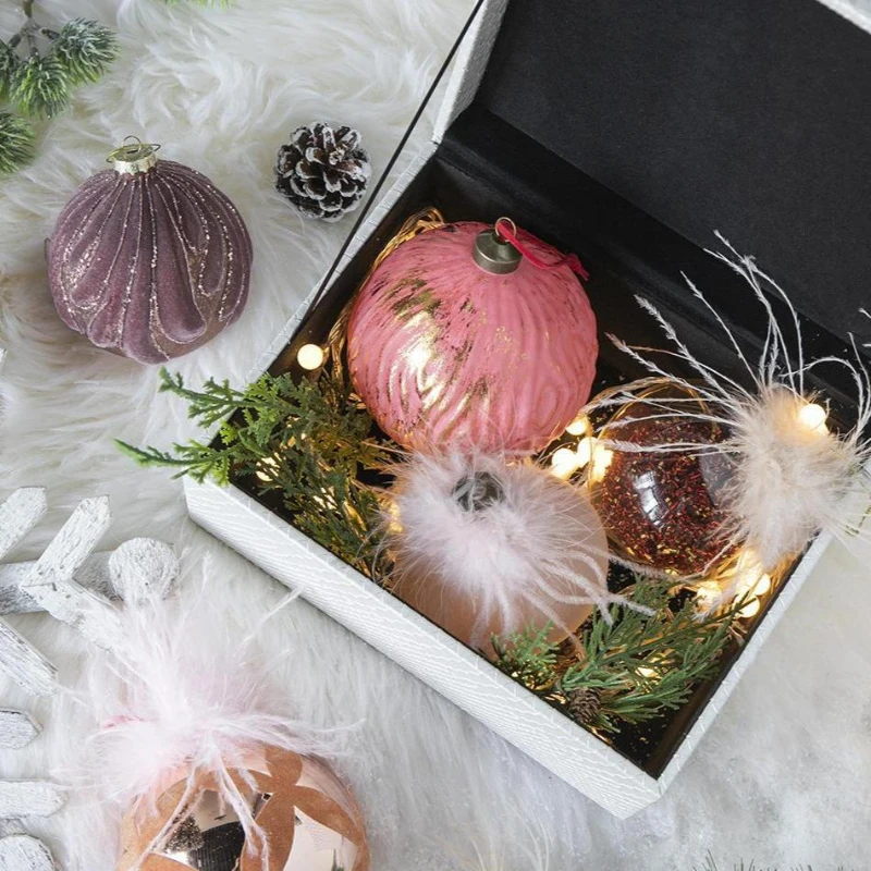 Set of 6 Christmas Ball Ornaments for Holiday Party Decorations, Glass Decorative Hanging Balls, 4" Diameter, Pink