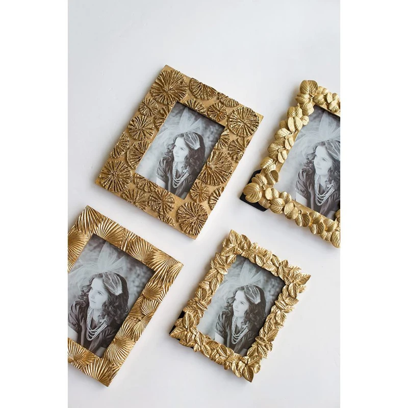 Set of 2 Vintage-Inspired Photo Frames with 4"x6" Opening, Resin and Stone Dust Construction, 7.5" L x 1" W x 9.5" H, Gold