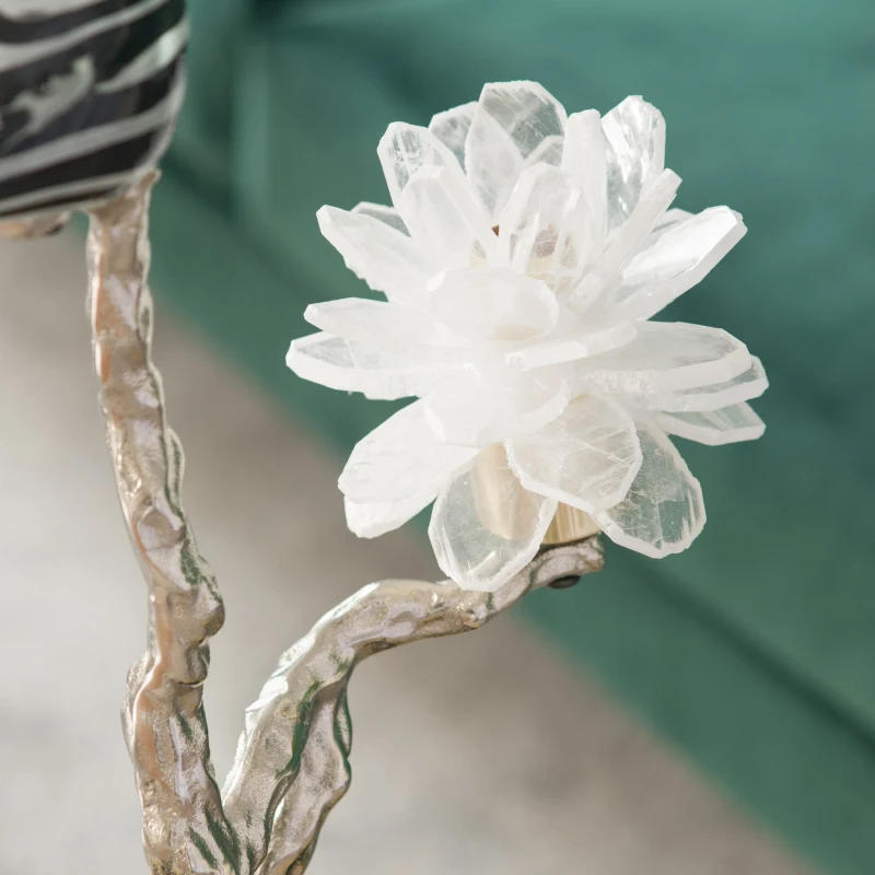 Aluminum Candle Holder with Marble Stand, Nature-Inspired Bird Figurine on Silver Branch, 8" L x 5" W x 15" H, Multicolor