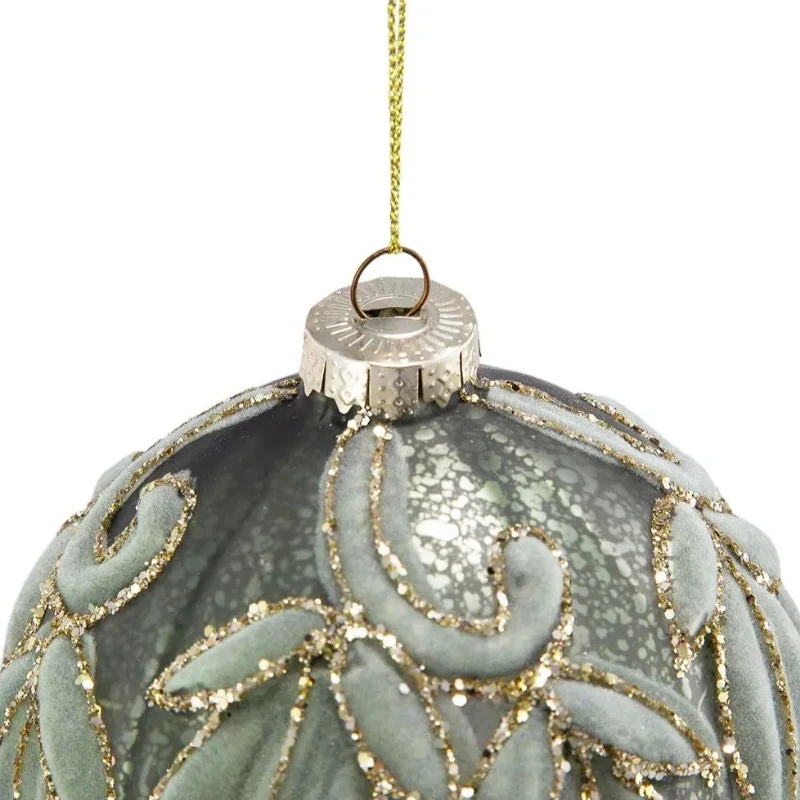 Set of 6 Glass Hanging Baubles for Holiday Party Decorations, Christmas Ball Ornaments, D4", Green