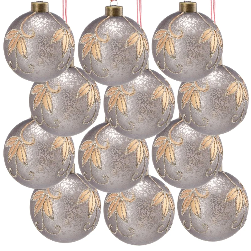 Set of 12 Glass Decorative Hanging Balls for Holiday Party Decorations, Christmas Ball Ornaments, D3", Silver