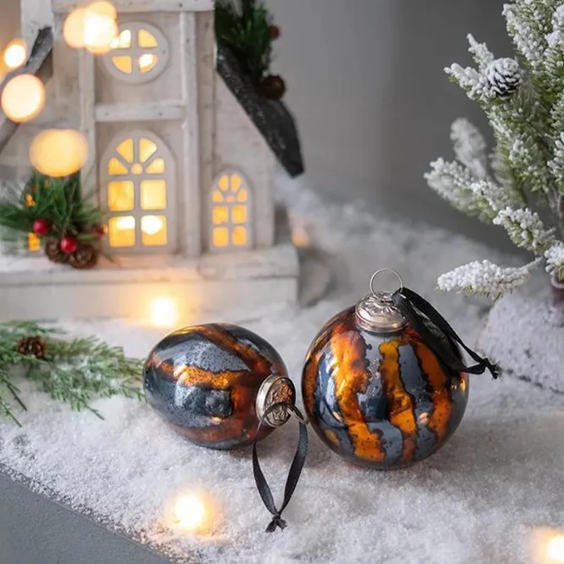 Set of 6 Glass Egg Christmas Ball Ornaments, Decorative Hanging Holiday Tree Decorations, 3" L x 3" W x 4.5" H, Multicolor