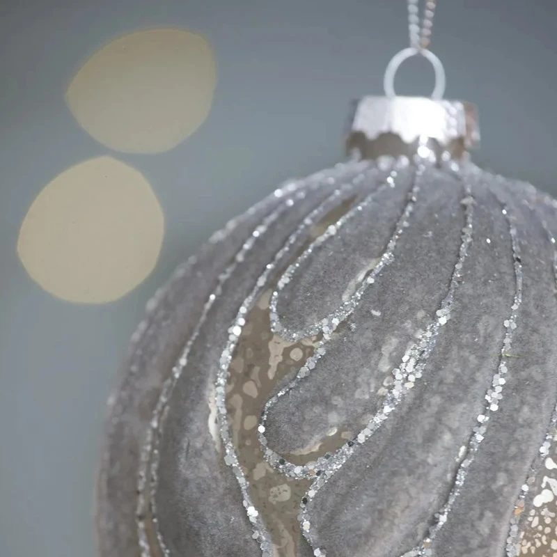 Set of 6 Glass Christmas Ball Ornaments, Decorative Hanging Holiday Tree Decorations, D4" Each, Silver