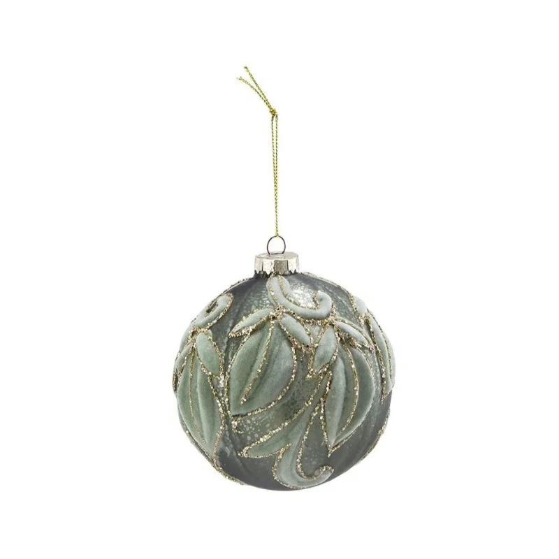 Set of 6 Glass Hanging Baubles for Holiday Party Decorations, Christmas Ball Ornaments, D4", Green