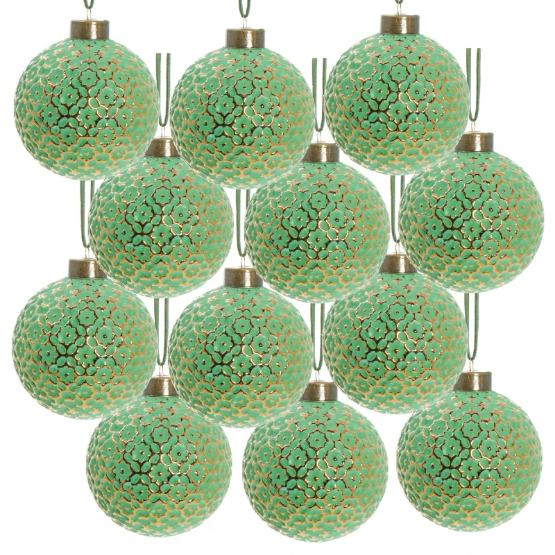 Set of 12 Glass Decorative Hanging Balls for Holiday Party Decorations, Christmas Ball Ornaments, D3", Green