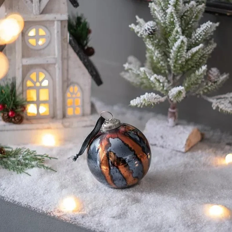 Set of 6 Glass Hanging Baubles for Holiday Party Decorations, Christmas Ball Ornaments, D4", Multicolor