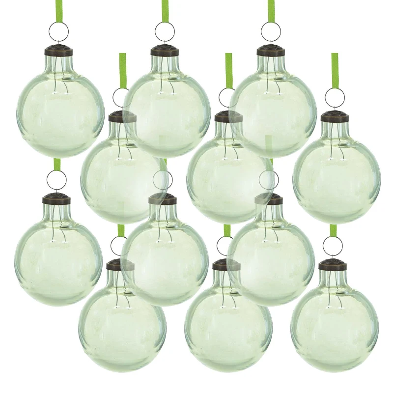 Set of 12 Decorative Glass Long Neck Hanging Ball Ornaments, Christmas Tree Ornaments for Holiday Party, 3" L x 3" W x 4" H, Green
