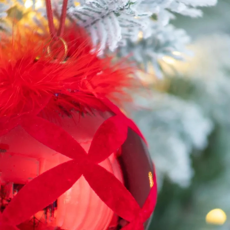 Set of 6 Decorative Glass Christmas Tree Hanging Ball Ornaments, Decorations for Holiday Party, D4", Red