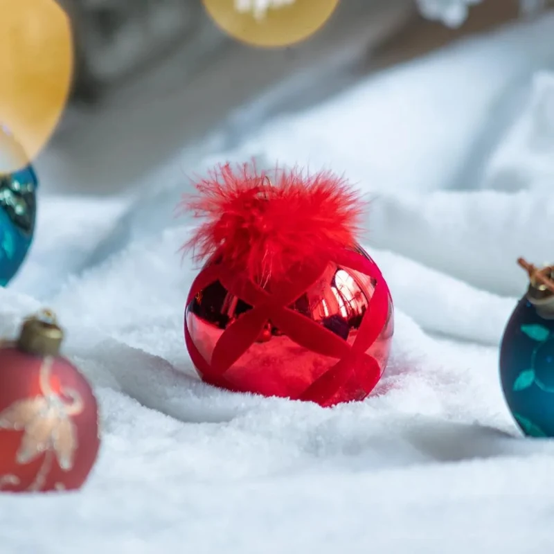 Set of 6 Decorative Glass Christmas Tree Hanging Ball Ornaments, Decorations for Holiday Party, D4", Red