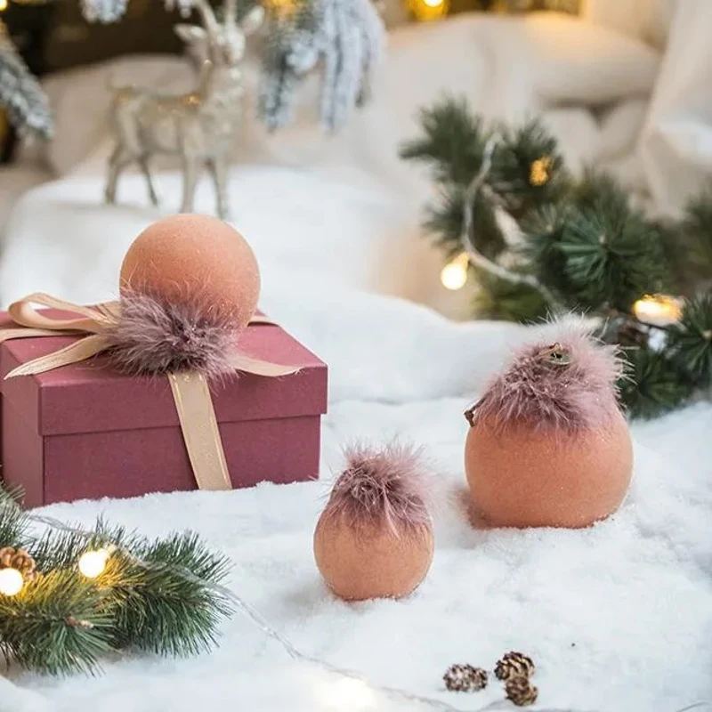 Set of 6 Decorative Glass Christmas Tree Hanging Ball Ornaments, Decorations for Holiday Party, D4", Brown