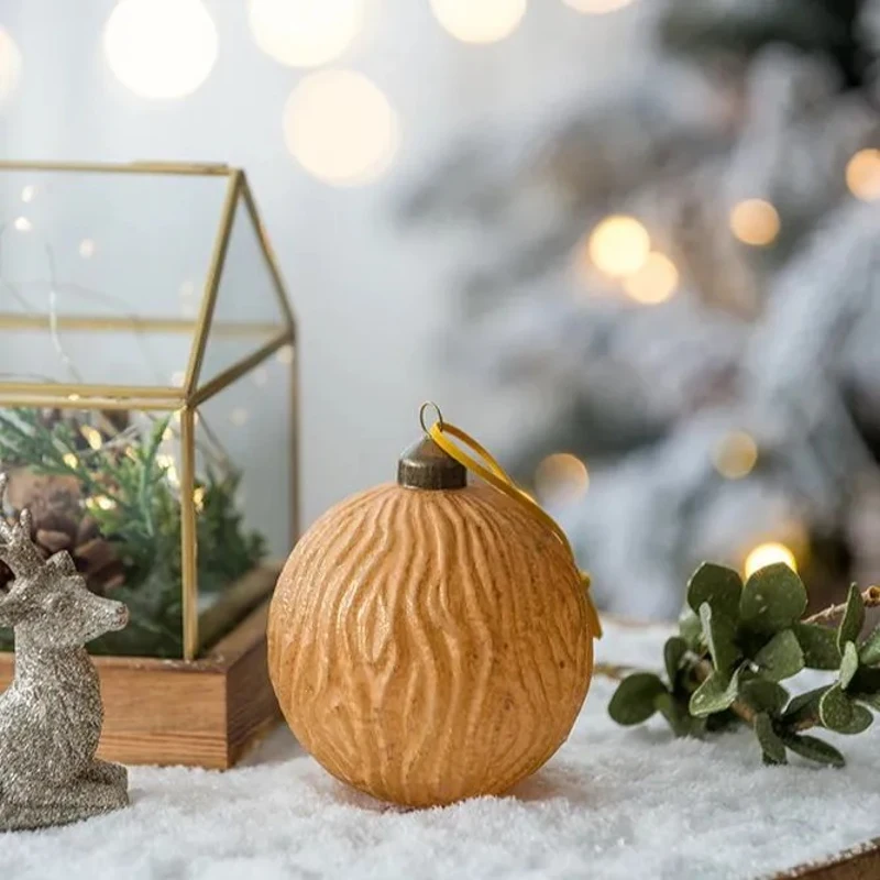 Set of 6 Decorative Hanging Tree Ornaments for Holiday Party Decorations, Glass Christmas Ball Ornaments, D4", Gold