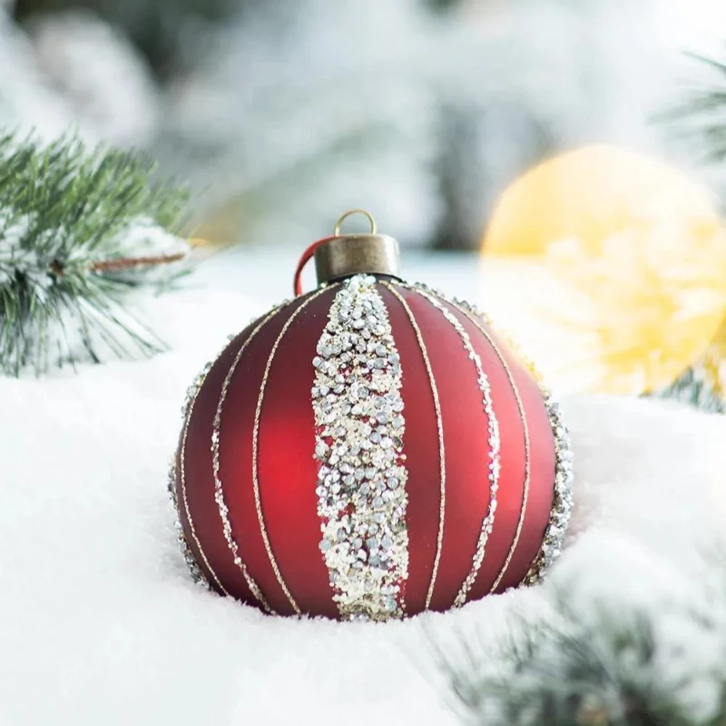 Set of 4 Glass Decorative Hanging Balls for Holiday Party Decorations, Christmas Ball Ornaments, D5", Red