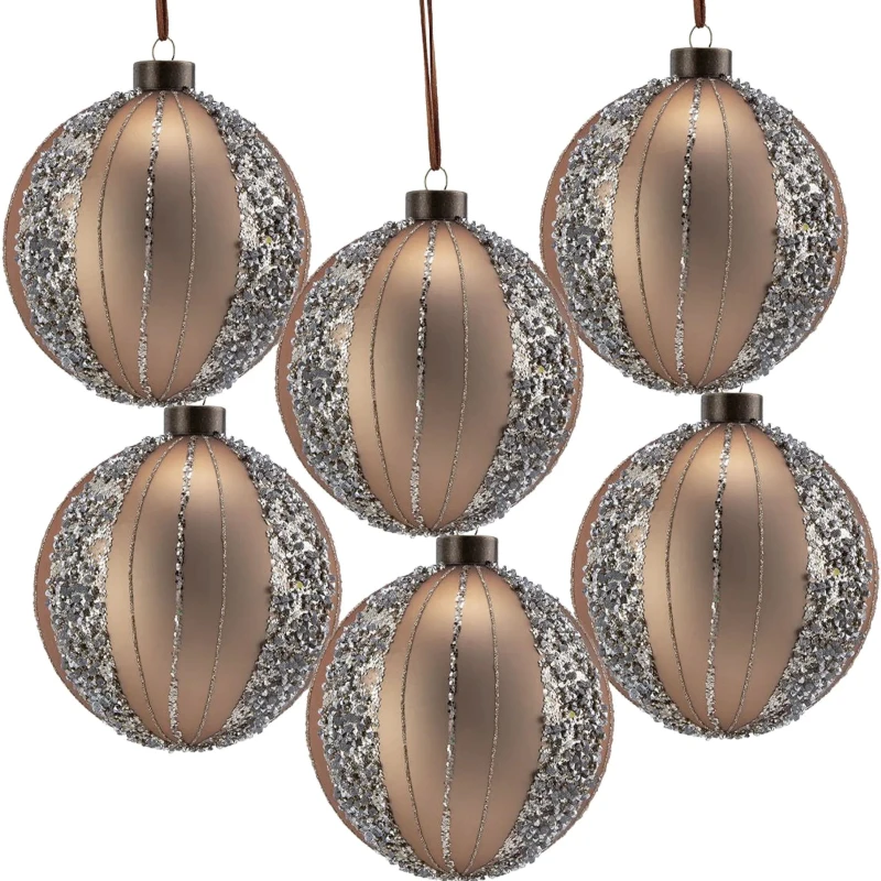 Set of 6 Christmas Baubles for Christmas Tree Decoration for Holiday Party, Glass Christmas Ball Ornaments, D4", Gold
