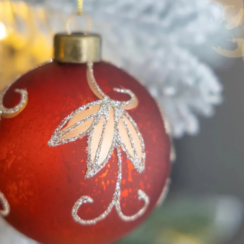 Set of 12 Decorative Hanging Tree Ornaments for Holiday Party Decorations, Glass Christmas Ball Ornaments, D3", Red