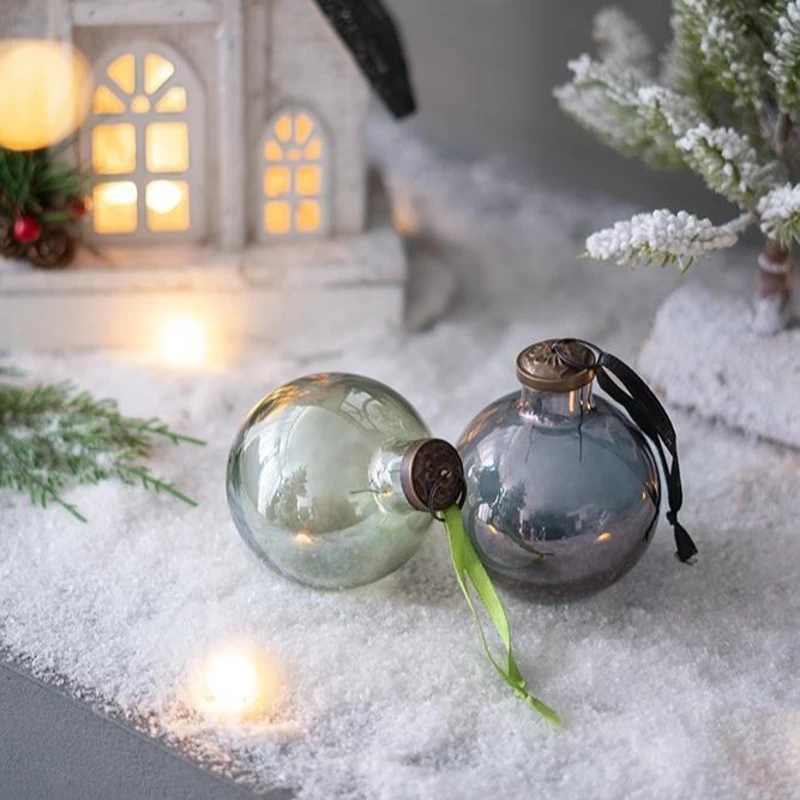 Set of 12 Decorative Glass Long Neck Hanging Ball Ornaments, Christmas Tree Ornaments for Holiday Party, 3" L x 3" W x 4" H, Green