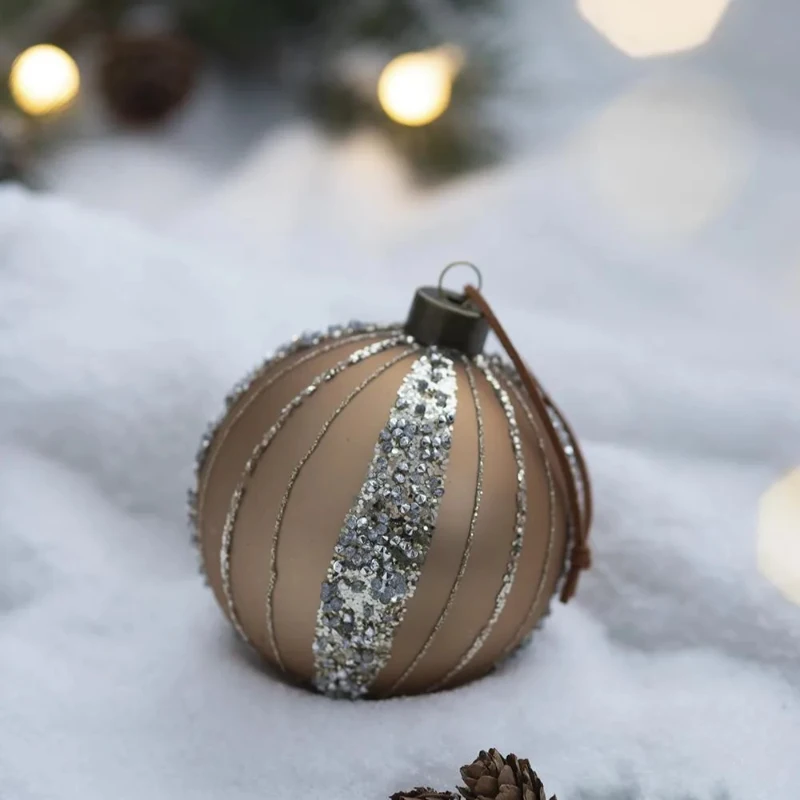 Set of 6 Christmas Baubles for Christmas Tree Decoration for Holiday Party, Glass Christmas Ball Ornaments, D4", Gold