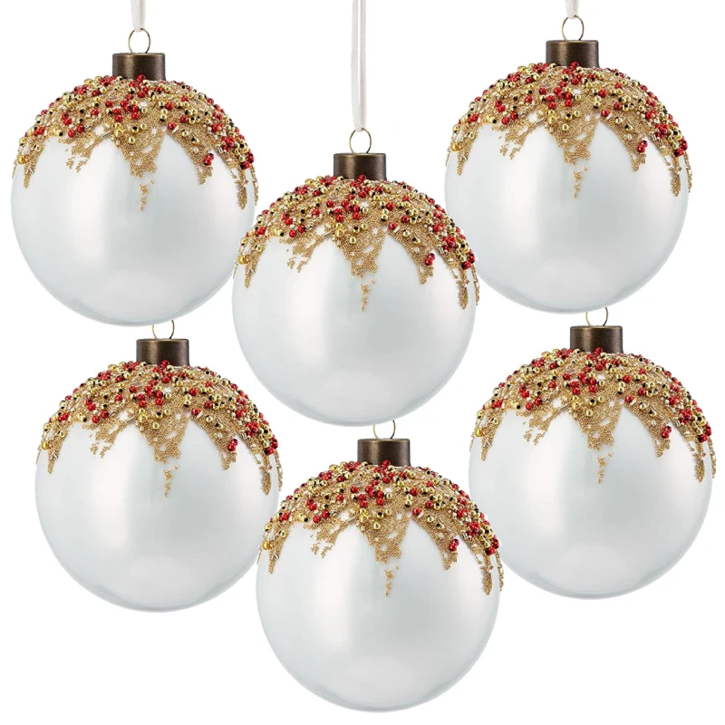 Set of 6 Decorative Glass Christmas Tree Hanging Ball Ornaments, Decorations for Holiday Parties, D4" Each, Multicolor