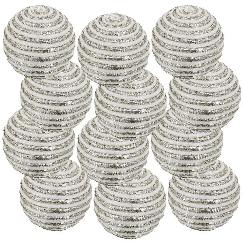 Set of 12 Plastic Decorative Hanging Balls for Holiday Party Decorations, Christmas Ball Ornaments, D4", Silver