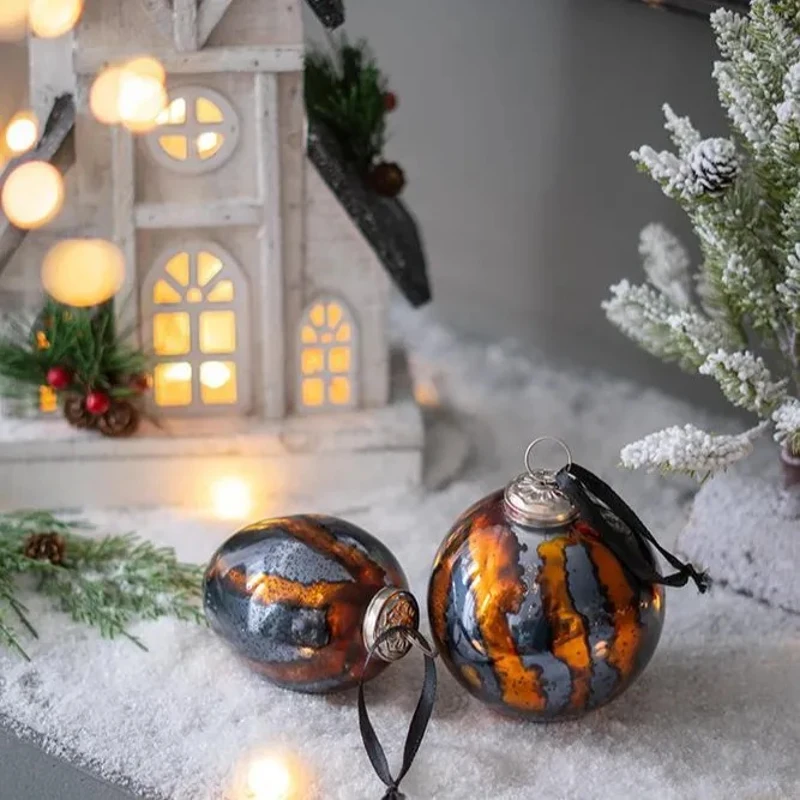 Set of 6 Glass Hanging Baubles for Holiday Party Decorations, Christmas Ball Ornaments, D4", Multicolor