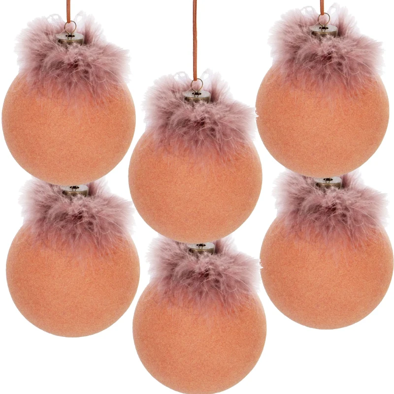 Set of 6 Decorative Glass Christmas Tree Hanging Ball Ornaments, Decorations for Holiday Party, D4", Brown