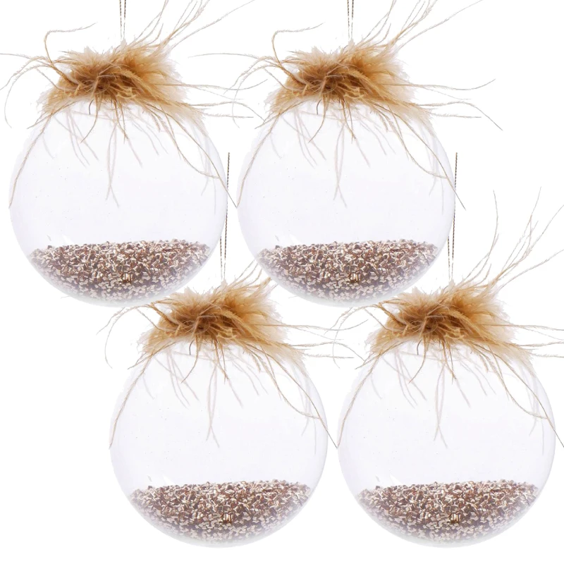 Set of 4 Glass Decorative Christmas Tree Hanging Ball Ornaments, Decorations for Holiday Party, D5", Multicolor