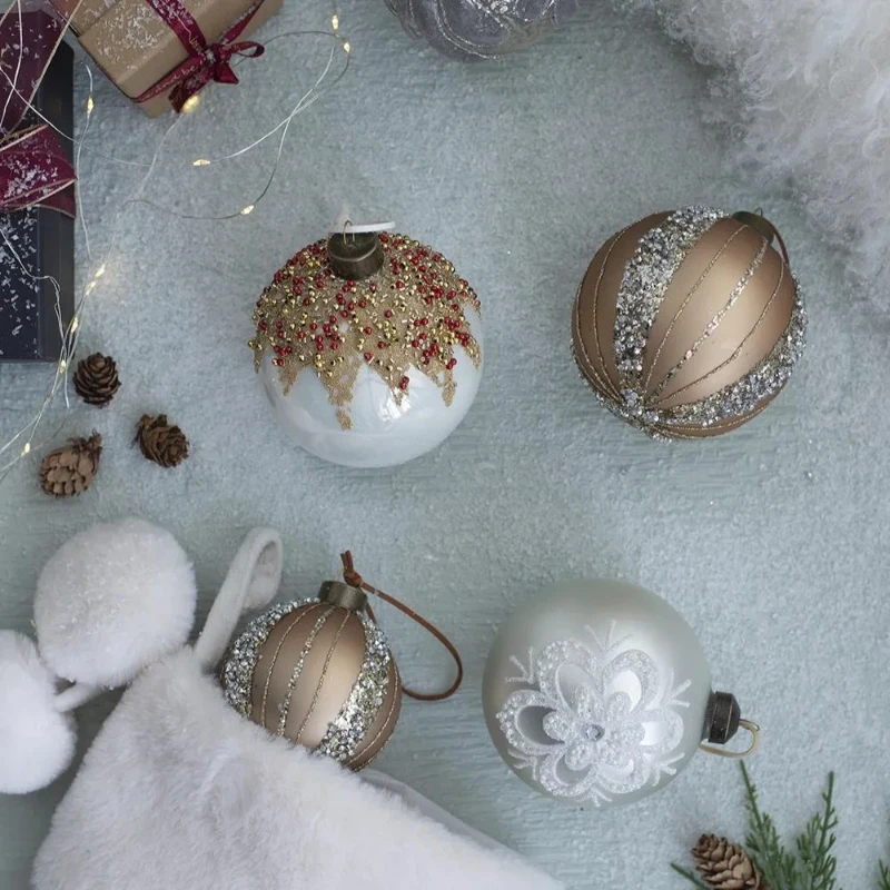 Set of 4 Glass Decorative Hanging Balls for Holiday Party Decorations, Christmas Ball Ornaments, D5", Gold