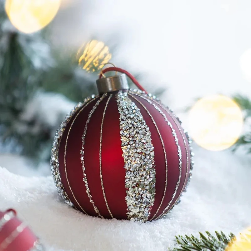 Set of 6 Glass Decorative Hanging Balls for Holiday Party Decorations, Christmas Ball Ornaments, D4", Red