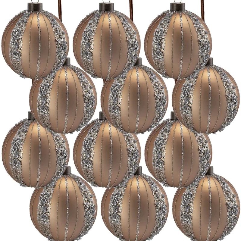 Set of 12 Glass Decorative Hanging Balls for Holiday Party Decorations, Christmas Ball Ornaments, D3", Gold