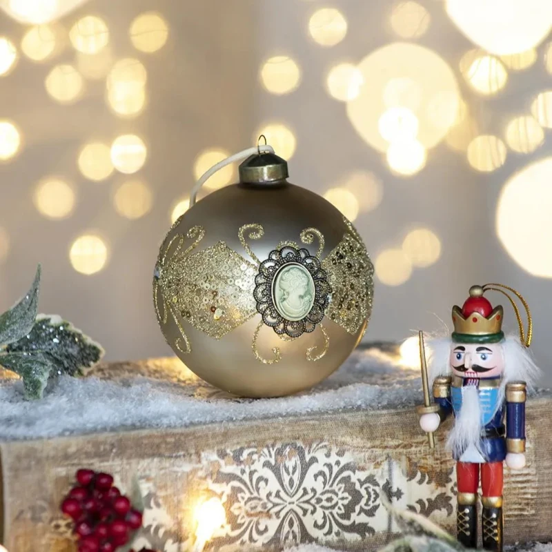 Set of 6 Christmas Glass Decorative Hanging Balls for Holiday Party Decorations, Christmas Ball Ornaments, D4", Gold